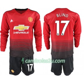 Camisolas de Futebol Manchester United BLIND 17 Criança Equipamento Principal 2018/19 Manga Comprida